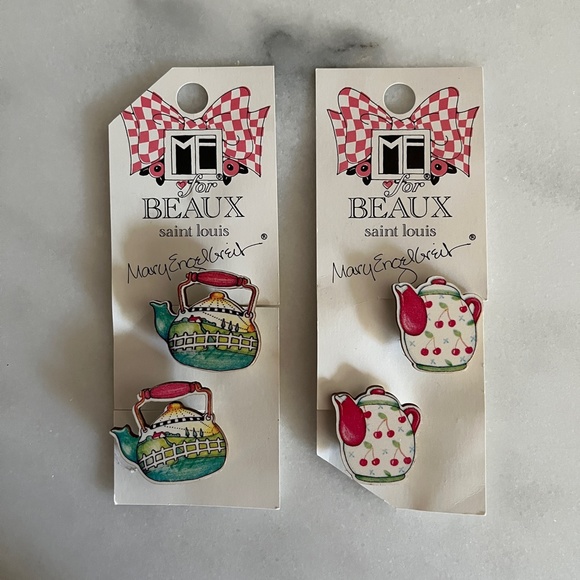 Vtg Mary Engelbreit Teapot Wooden Button Covers - Picture 3 of 3